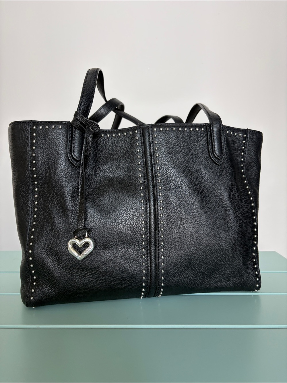 Brighton Black Pebbled Leather Shoulder Tote with Signature Heart Charm